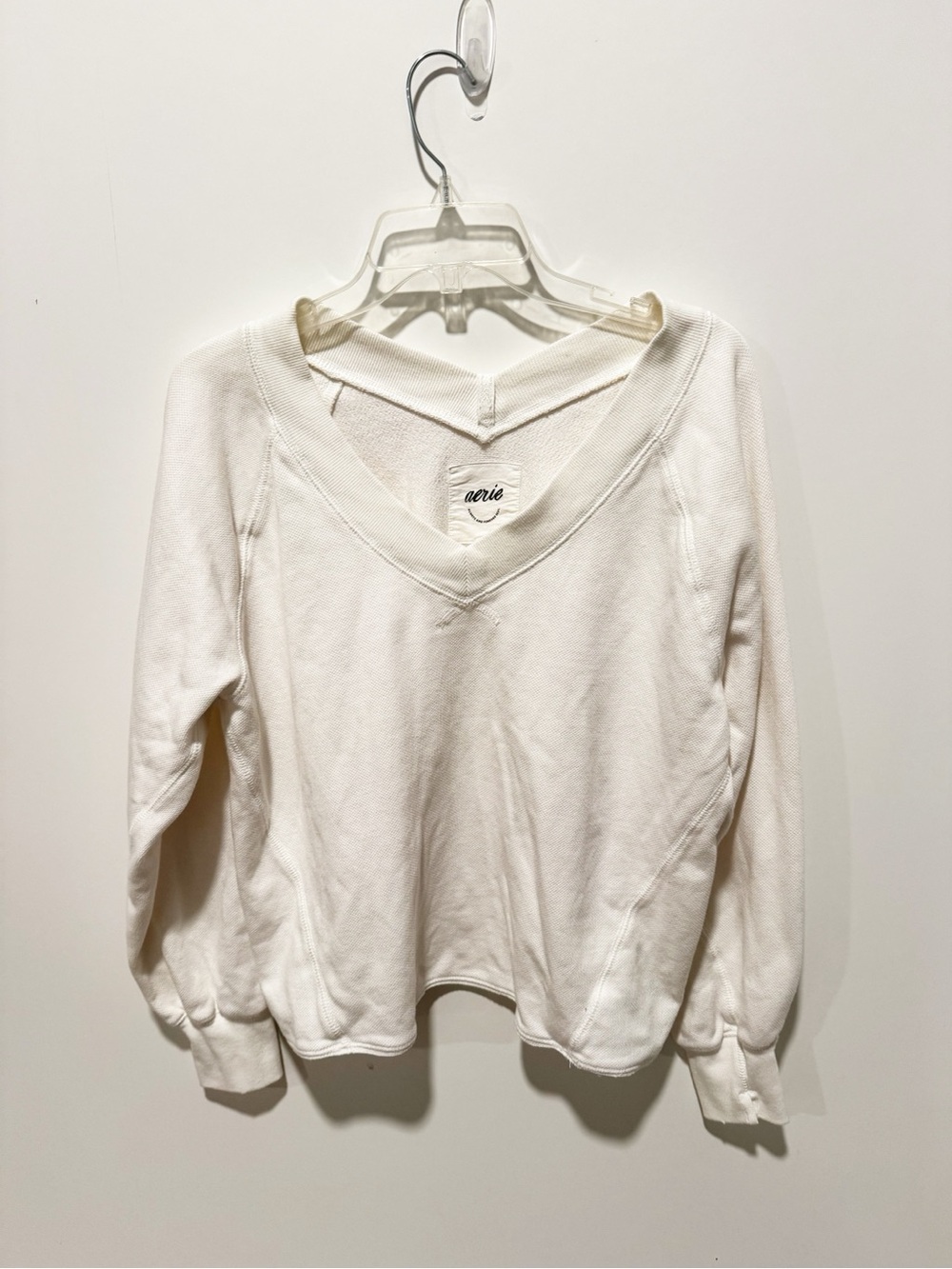 aerie White V-Neck Pullover Sweatshirt